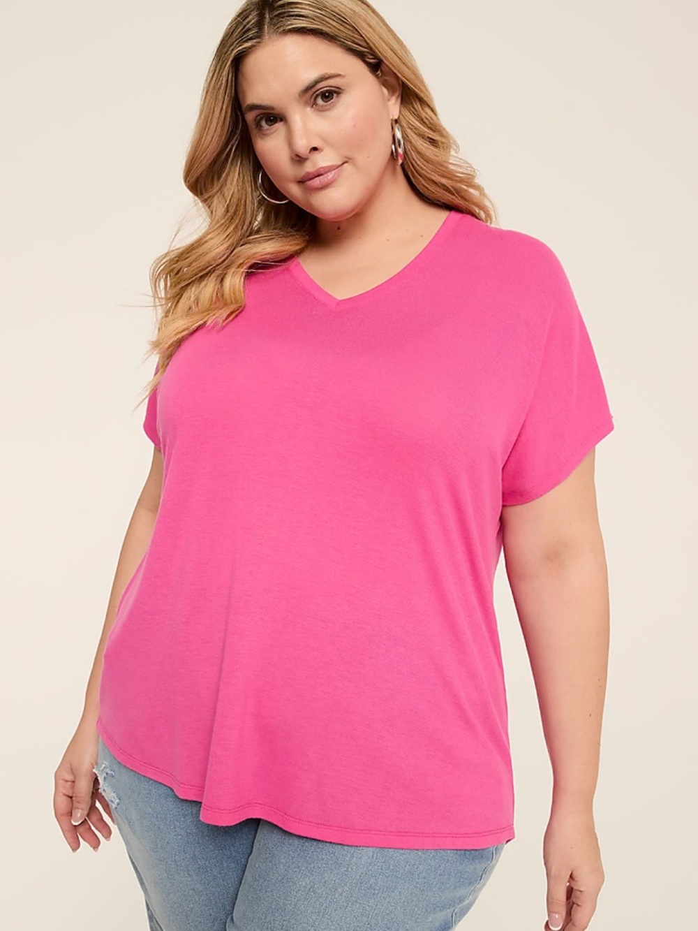 Lane Bryant EveryWear Brushed V-Neck Dolman Tee Raspberry Rose 14/16